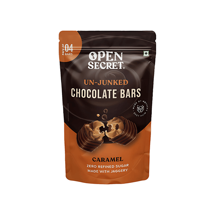 Open Secret Caramel Filled Bar Chocolate Pack Zero Refined Sugar – 4 x 16 g