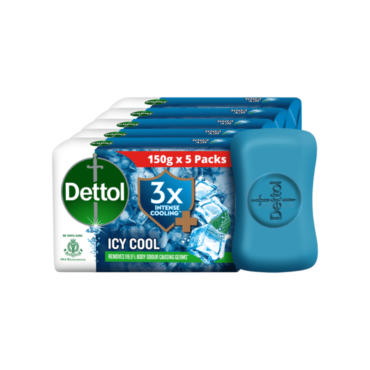Dettol Icy Cool Bathing Soap Bar with 3X Intense Cooling – 5 x 150 g