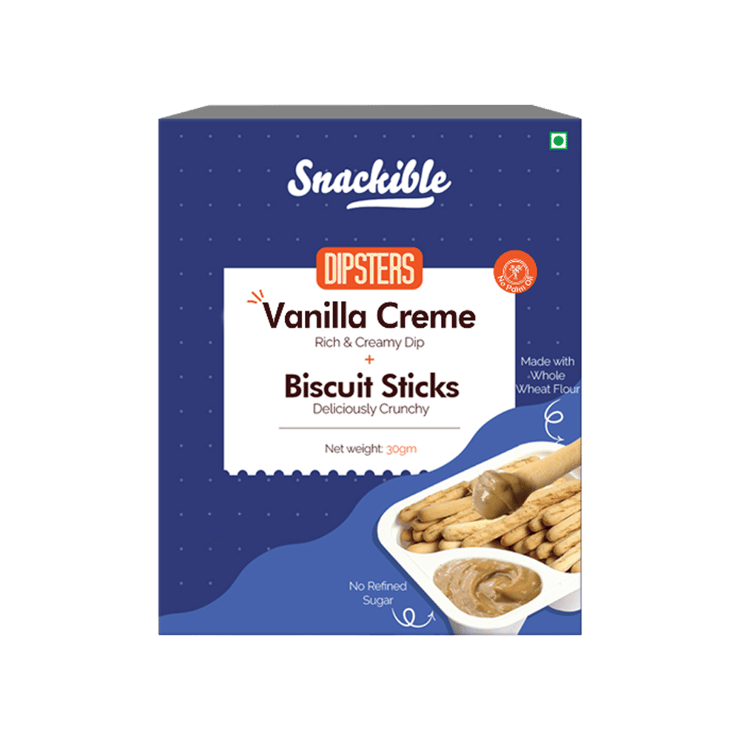 Snackible Dipsters Vanilla Creme Dip with Biscuit Sticks – 30 g