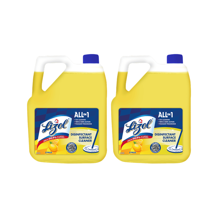 Lizol Disinfectant Surface & Floor Cleaner (Citrus) 5 l – Pack of 2 – 2 x 5 ltr