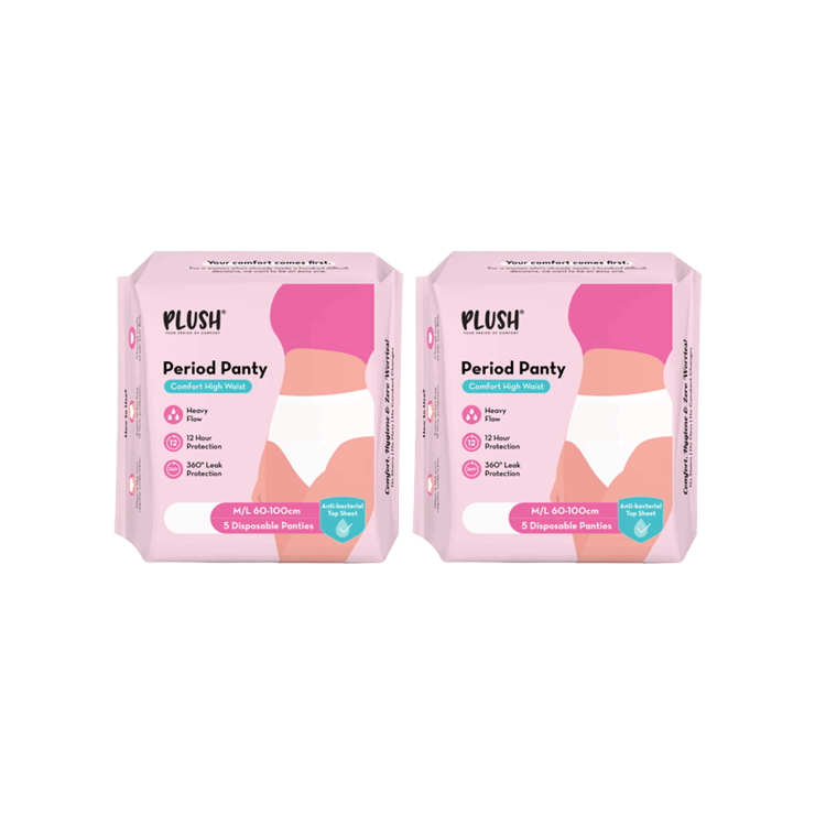 Plush Comfort High Waist Disposable Period Panty (M-L) – Pack of 2 – 2 x 1 pack (5 pieces)