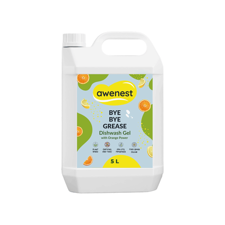 Awenest Bye Bye Grease Dishwash Gel with Orange Power – 5 ltr