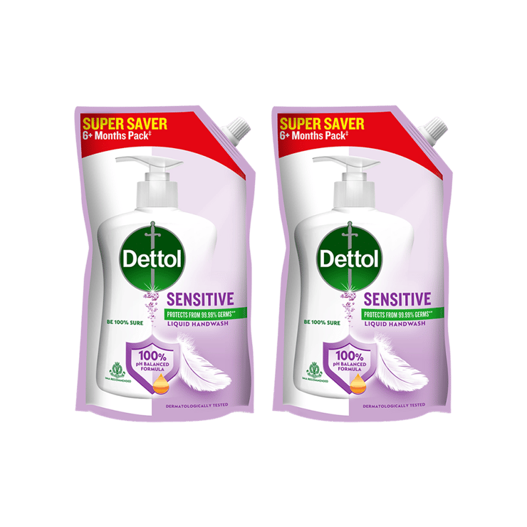 Dettol pH-Balanced Sensitive Hand Wash (Refill) – Pack of 2 – 2 x 675 ml