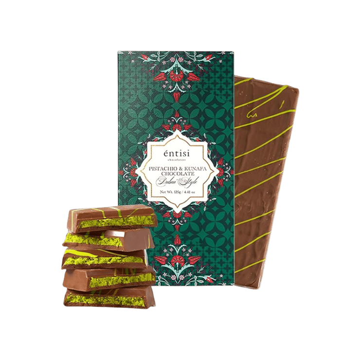 Entisi Chocolatier Pistachio & Kunafa Chocolate Bar – 125 g