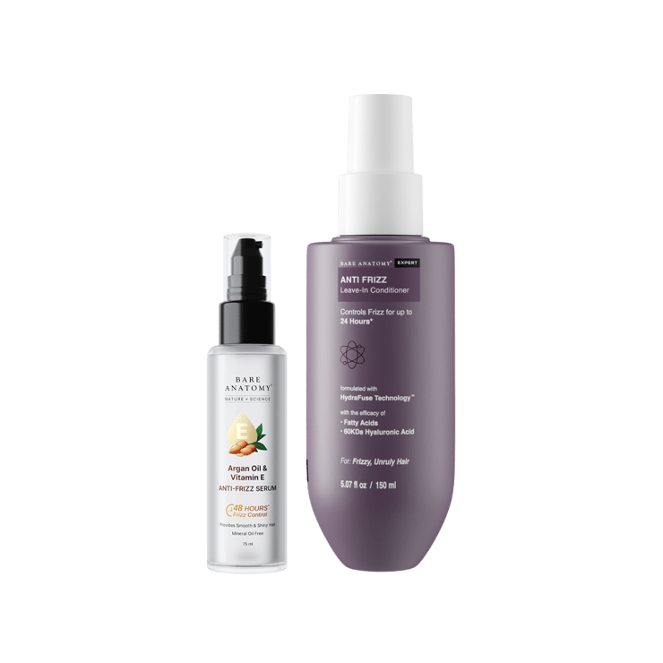 Bare Anatomy Argan & Vitamin E Anti-Frizz Hair Serum +  Expert Anti Frizz Leave in Conditioner Combo – 75 ml + 150 ml