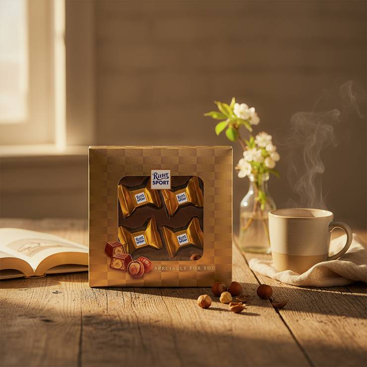 Ritter Sport Center Filled Hazelnut Chocolate Gift Pack (4 Pieces) - 32 g