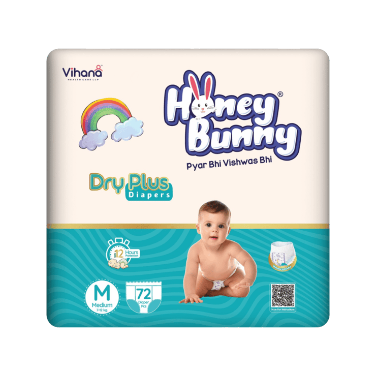 Honey Bunny Dryplus Baby Baby Diaper (M, 7-12 kg)
