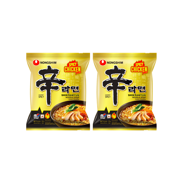 Nongshim Shin Ramyun Spicy Chicken Noodles Soup - Pack of 2 - 2 x 120 g