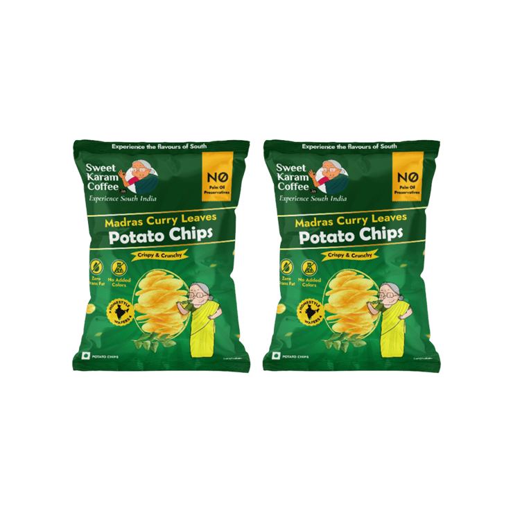 Sweet Karam Coffee Madras Curry Leaves Potato Chips - Pack of 2 - 2 x 60 g