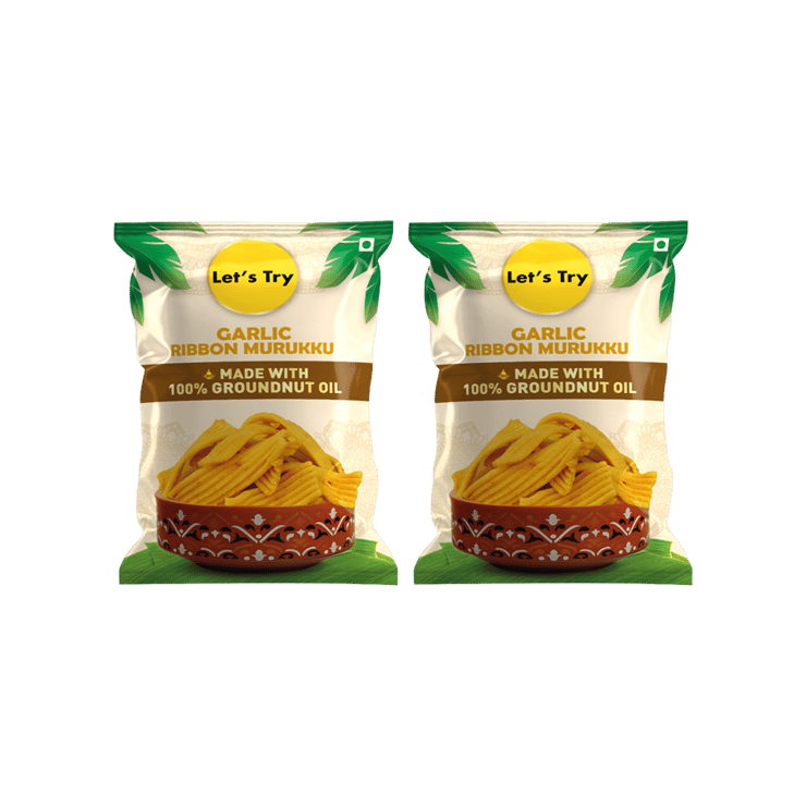 Let's Try Garlic Ribbon Murukku - Pack of 2 - 2 x 180 g