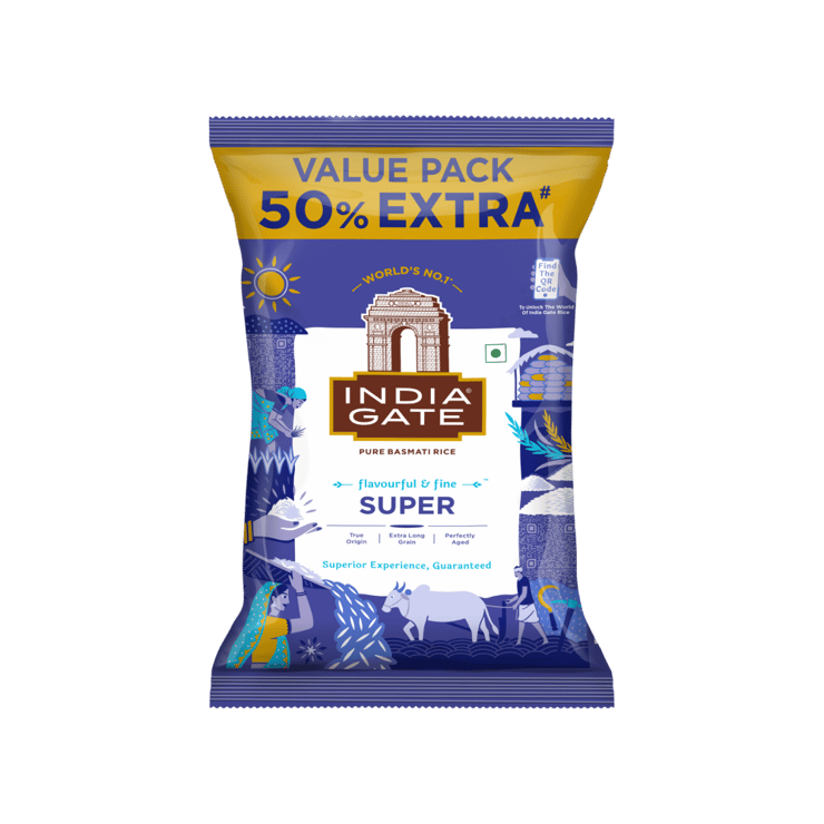 India Gate Super Basmati Rice (1 kg + 500 g) (Extra Long Grain)