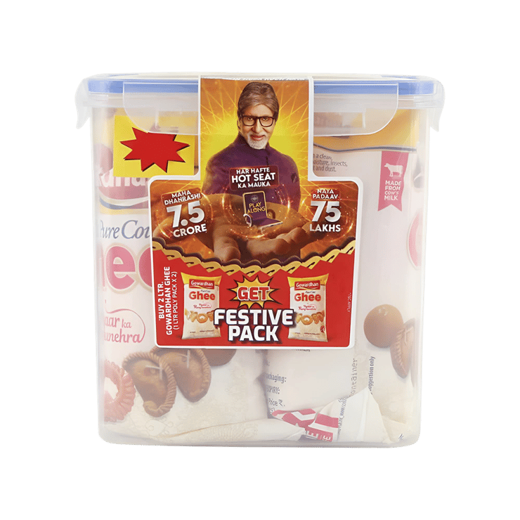 Gowardhan Pure Cow Ghee - Get Lock & Seal Container Free - 2 x 1 ltr