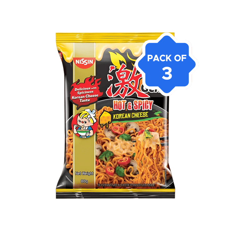 Nissin Geki Korean Ramen Spicy Cheese Flavoured Instant Noodles - Pack of 3 - 3 x 80 g