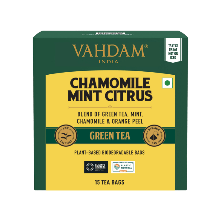 Vahdam Chamomile Mint Citrus Green Tea Bags - 15 units