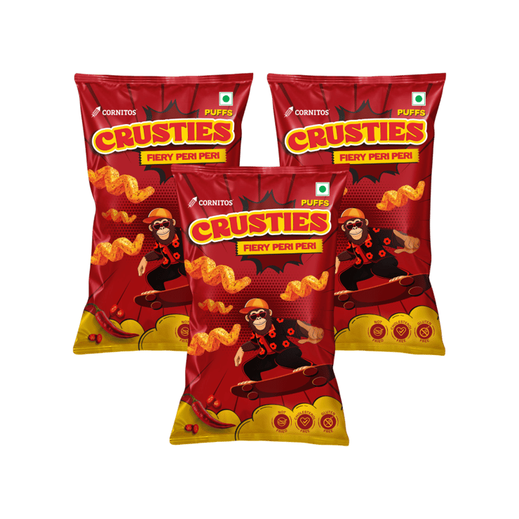 Cornitos Crusties Puffs Fiery Peri Peri Flavour - Pack of 3 - 3 x 62 g