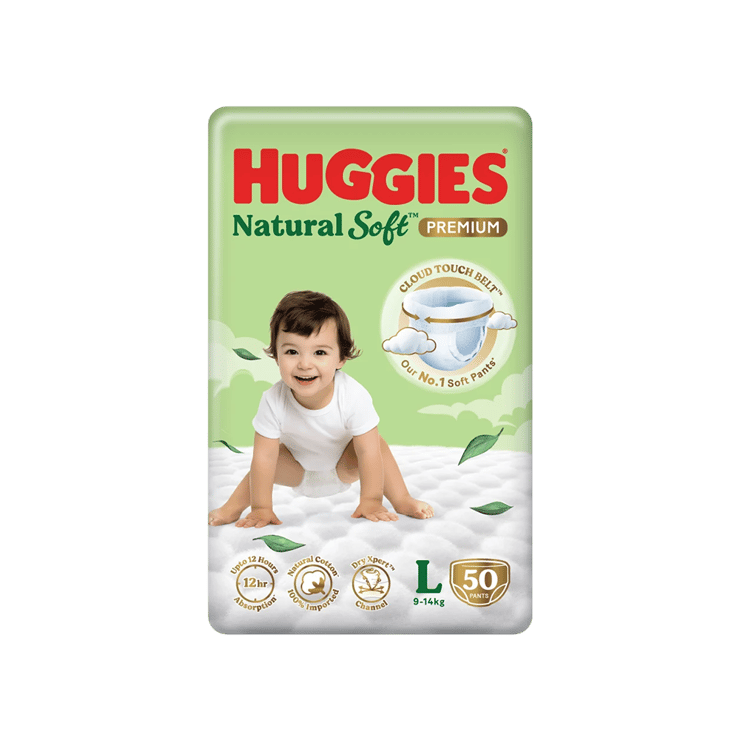Huggies Natural Soft Premium Baby Diaper (Pants, L, 9-14 kg)