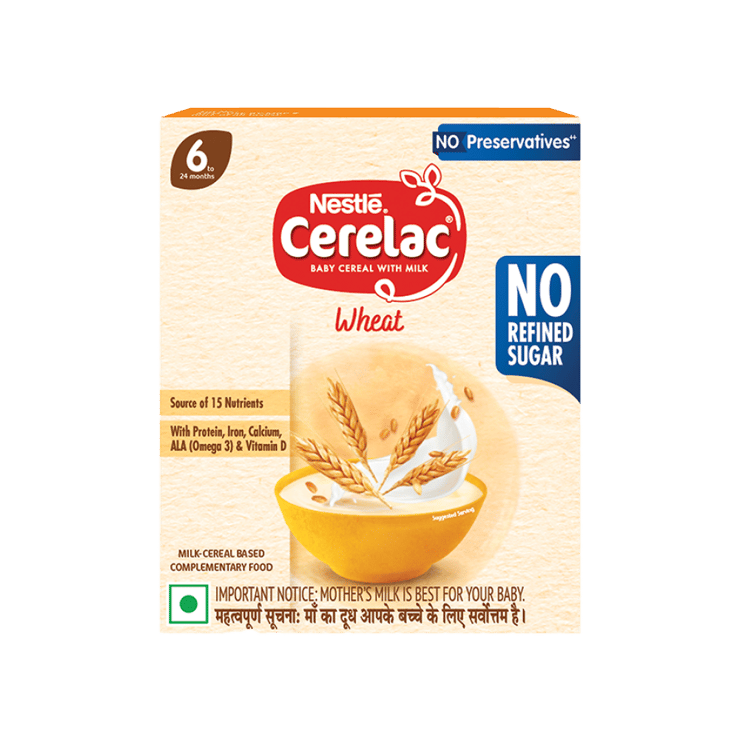Nestle Cerelac Wheat Baby Cereal (No Refined Sugar, 6-24 Months)