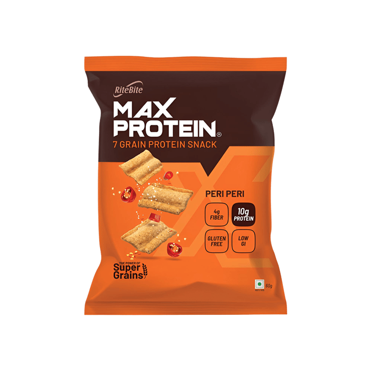 RiteBite Max Protein Peri Peri 10 g Protein Multigrain Chips - 60 g