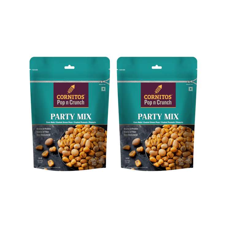 Cornitos Pop n Crunch Party Nut Mix - Salted Peanuts, Corn Nut & Coated Green Peas - Pack of 2 - 2 x 180 g