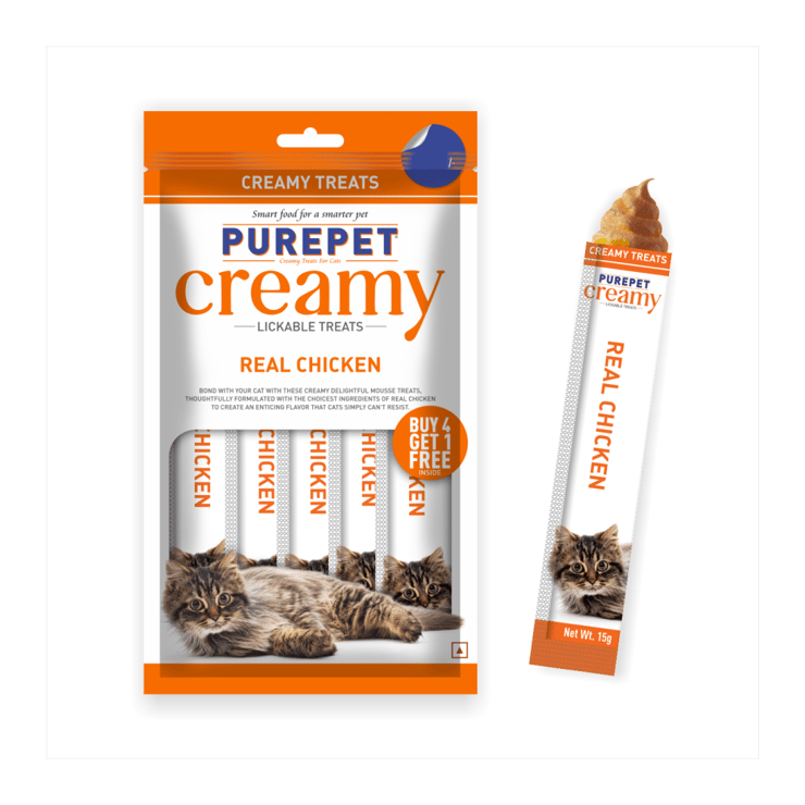 PurePet Lickable Real Chicken Creamy Cat Treat - 1 pack (5 x 15 g)