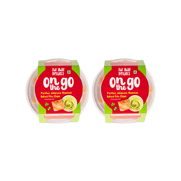 The khao project Parsley Jalapeno Hummus & Baked Pita Chips - Pack of 2 - 2 x 80 g