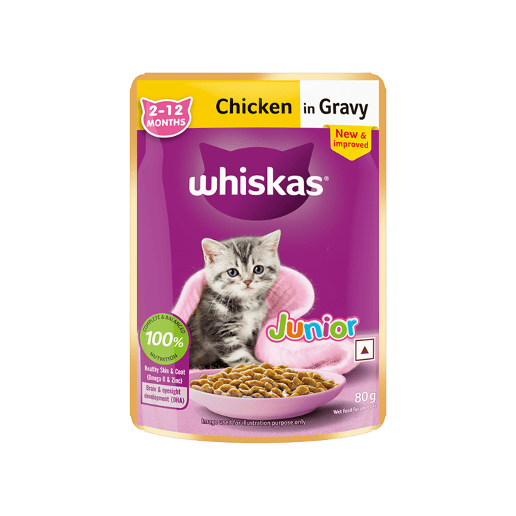 Whiskas Wet Kitten Food -Chicken in Gravy (2-12 Months) - 80 g
