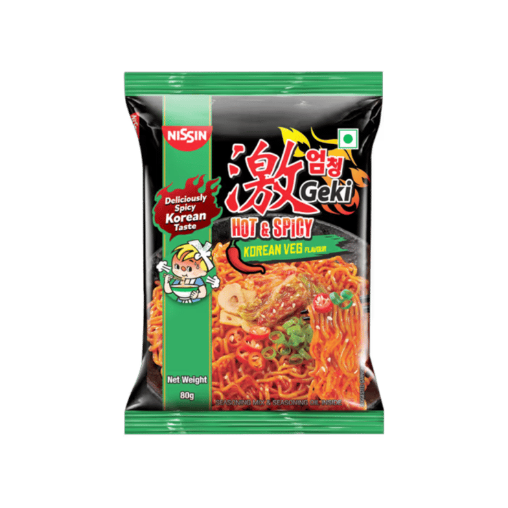 Nissin Geki Korean Ramen Spicy Veg Flavoured Instant Noodles - 80 g