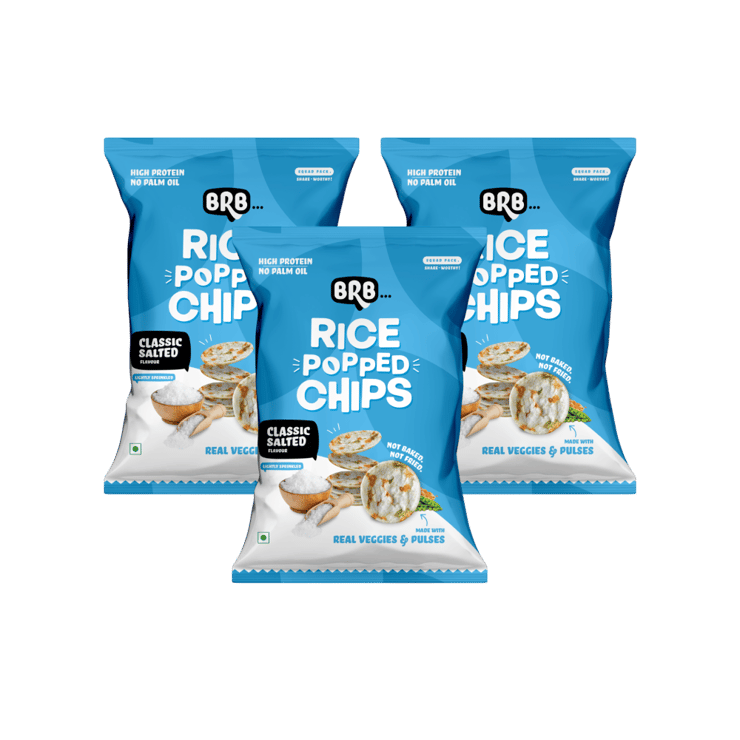 BRB Classic Salted Rice Popped Chips - Pack of 3 - 3 x 48 g