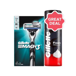 Gillette Mach 3 Men's Razor - with 1 extra Cartridges + Gillette Regular Shaving Foam (50 g) Combo - 1 unit + 50 g