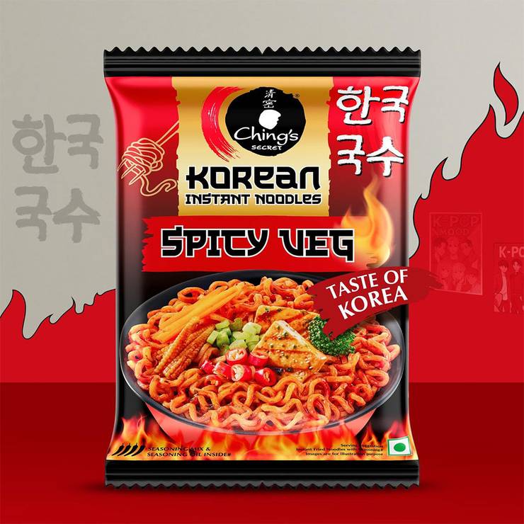 Ching's Secret Spicy Veg Korean Instant Noodles - 80 g
