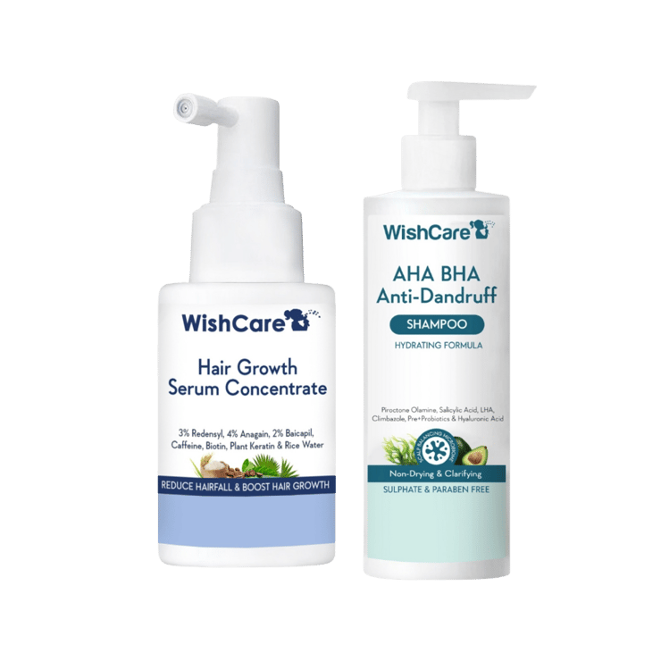 Wishcare Hair Growth Serum Concentrate +  AHA BHA Anti Dandruff Shampoo Combo - 30 ml + 250 ml