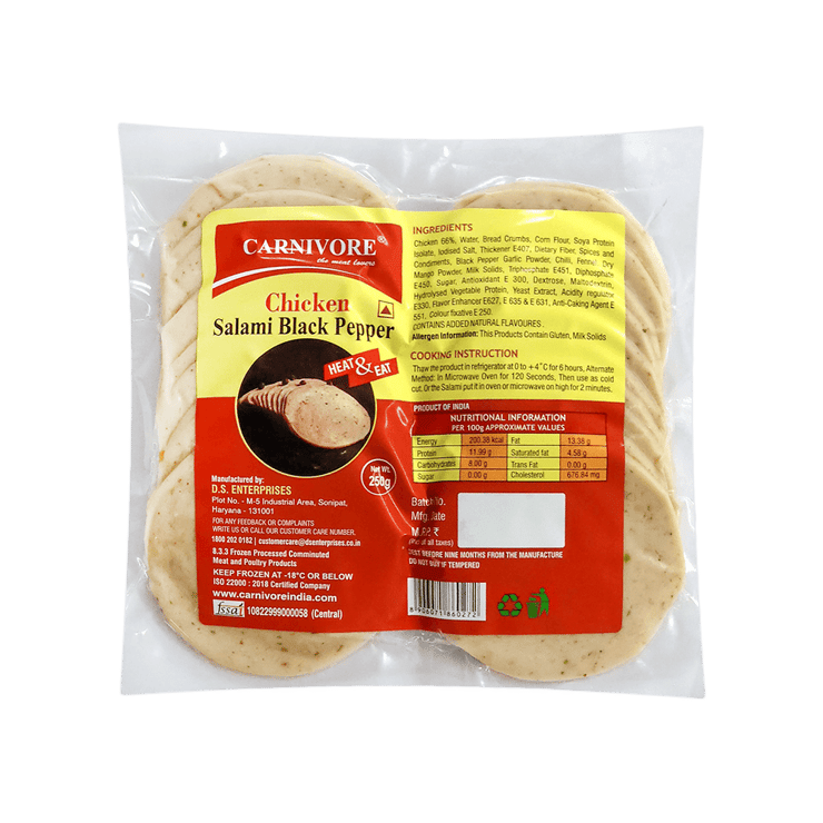 Carnivore Black Pepper Chicken Salami (Frozen) - 250 g