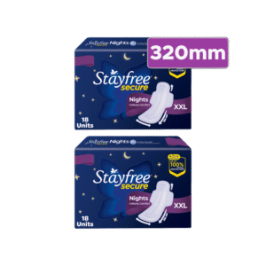 Stayfree Secure Nights Sanitary Pads - Pack of 2 - 2 x 1 pack (18 pieces)