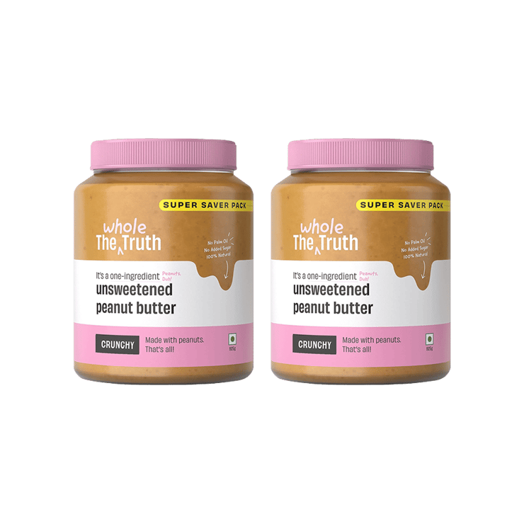 The Whole Truth Unsweetened & Crunchy Peanut Butter - Pack of 2 - 2 x 925 g