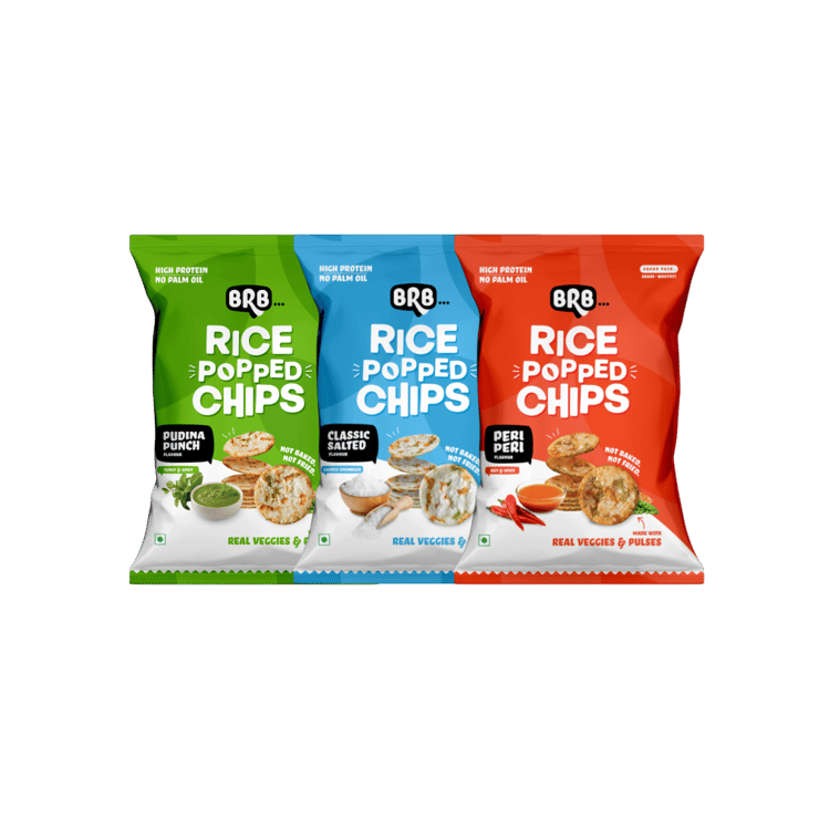 BRB Peri Peri Rice Popped Chips + BRB Pudina Punch Rice Popped Chips + BRB Classic Salted Rice Popped Chips Combo - 48 g + 48 g + 48 g