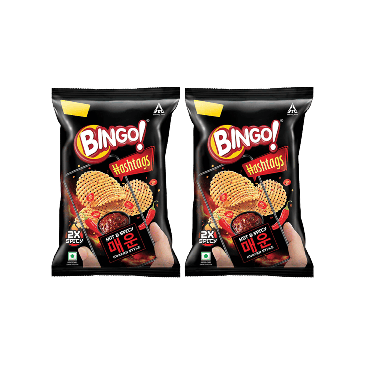 Bingo Hashtags Hot & Spicy Korean Style Chips - Pack of 2 - 2 x 53 g