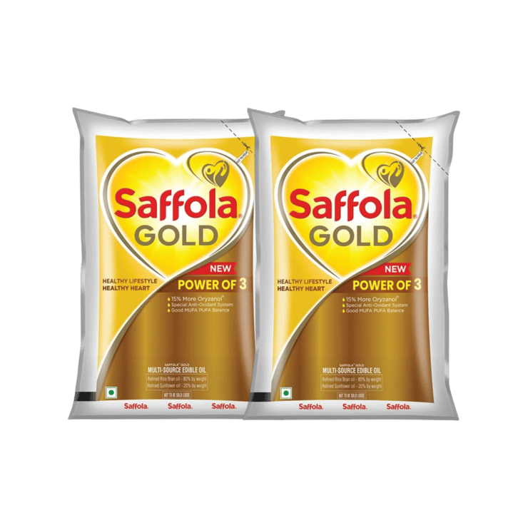 Saffola Gold Sunflower & Rice Bran Refined Blended Cooking Oil (1 ltr) - Pack of 2 - 2 x 1 ltr
