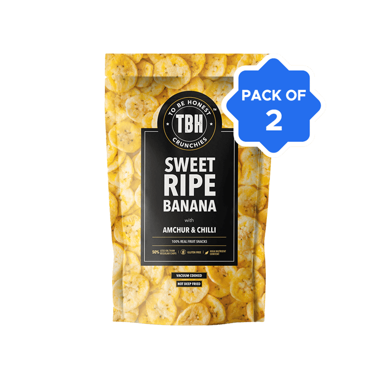 To Be Honest Sweet Ripe Banana Chips with Amchur & Chilli - Pack of 2 - 2 x 75 g