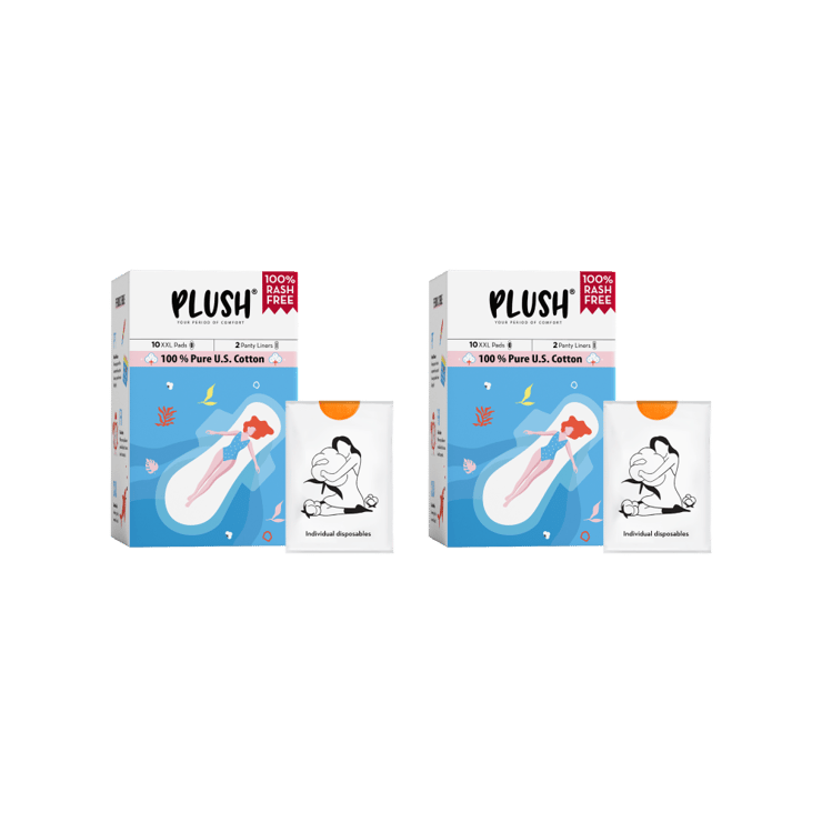 Plush Rash Free Sanitary Pads (with 2 Free Liners) - Pack of 2 - 2 x 1 pack (10 pieces)