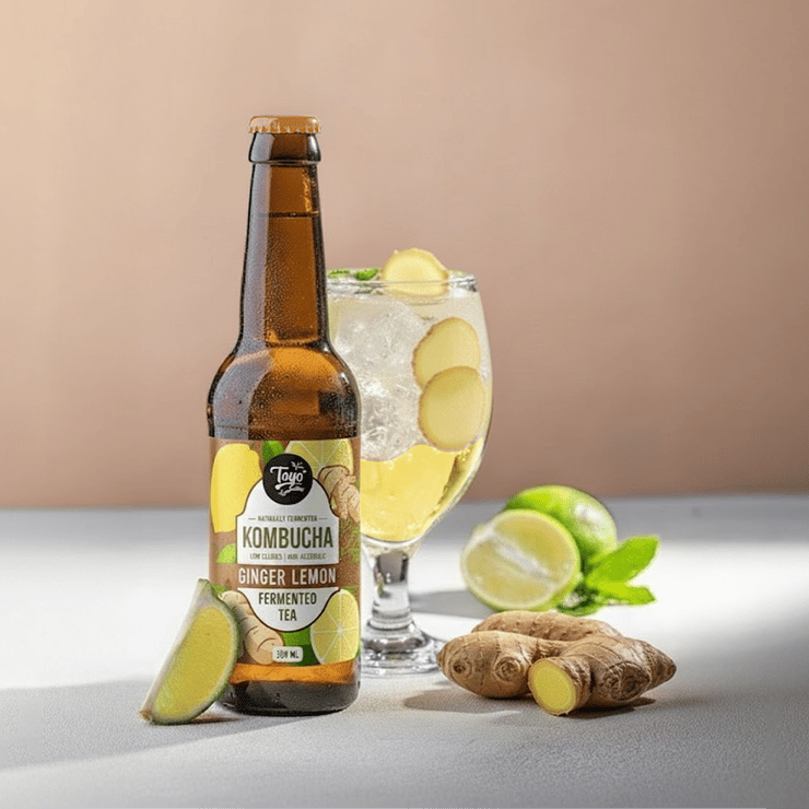 Toyo Kombucha Low Sugar Ginger Lemon Non-Alcoholic Sparkling Tea