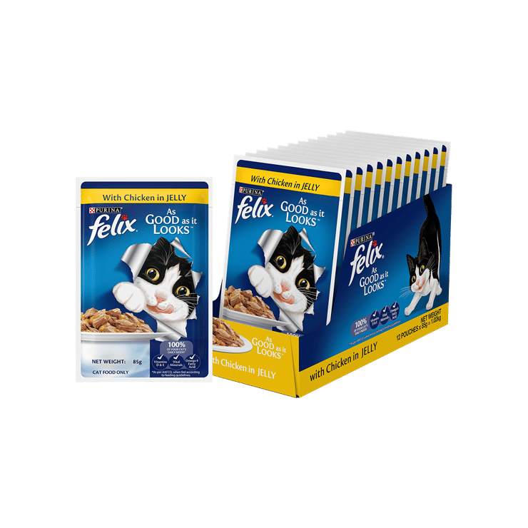 Felix Chicken with Jelly Adult Wet Cat Food (Pack of 12) - 12 x 85 g