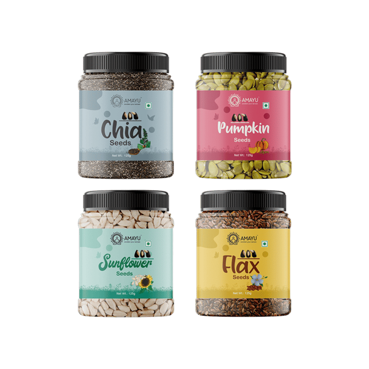 AMAYU Chia, Pumpkin, Sunflower & Flax Seeds Combo - 4 x 125 g