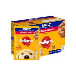 Pedigree Adult Dog Wet Food -Chicken & Liver Chunks in Gravy - Pack of 15 - 15 x 70 g