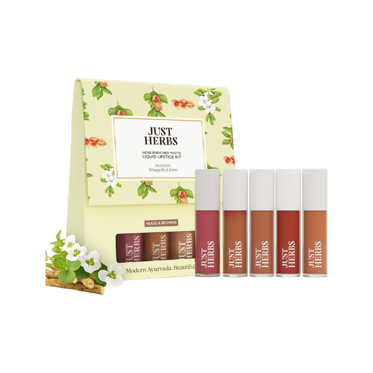 Just Herbs Herb-Enriched Matte Liquid Lipstick Kit (Nudes & Browns) - 5 x 1 ml