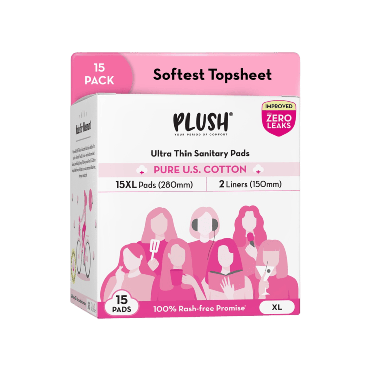Plush Rash Free Sanitary Pads (15XL and 2 Free Liners) - 1 pack (15 pieces)