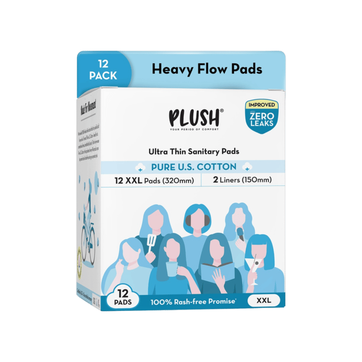 Plush Rash Free Sanitary Pads XXL with 2 Liners - 1 pack (12 pieces)