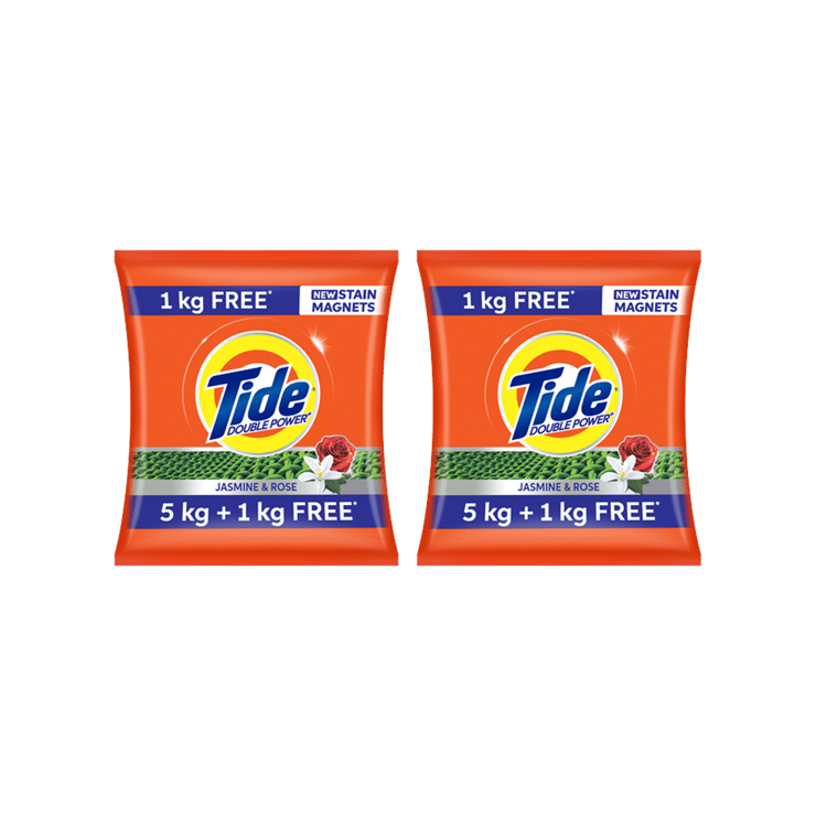 Tide Double Power Detergent Powder (Jasmine & Rose) - Pack of 2 - 2 x 5 kg + 1 kg