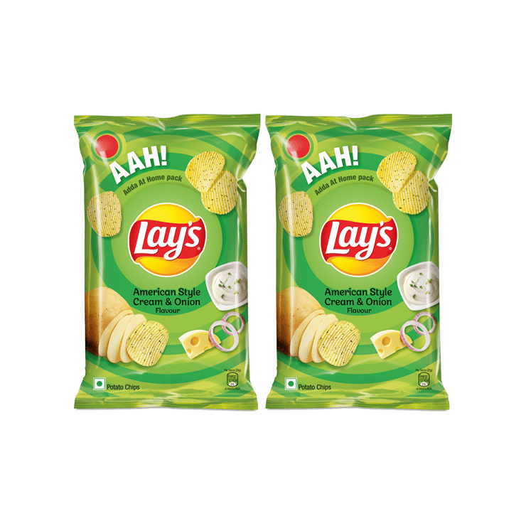 Lay's American Style Cream & Onion Flavour Potato Chips - Pack of 2 - 2 x 80 g