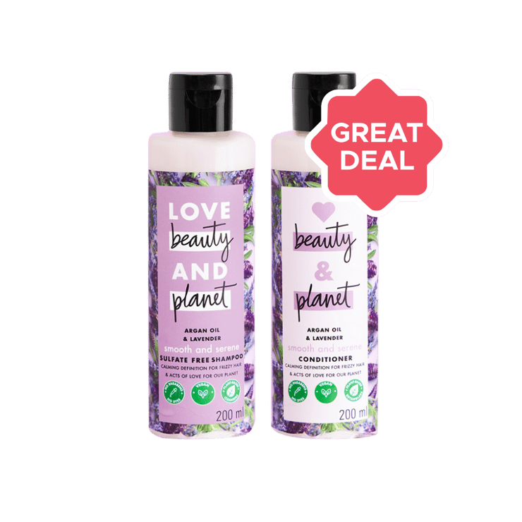 Love Beauty & Planet Argan Oil and Lavender Shampoo +  Argan oil and lavender Conditioner Combo - 200 ml + 200 ml