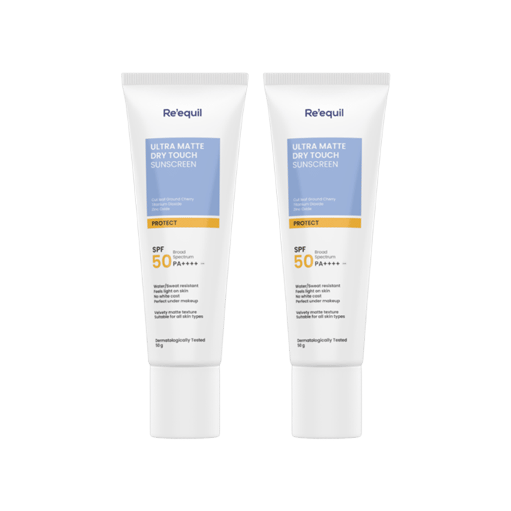 RE' EQUIL Ultra Matte Dry Touch Sunscreen (SPF 50 PA++++) - Pack of 2 - 2 x 50 g